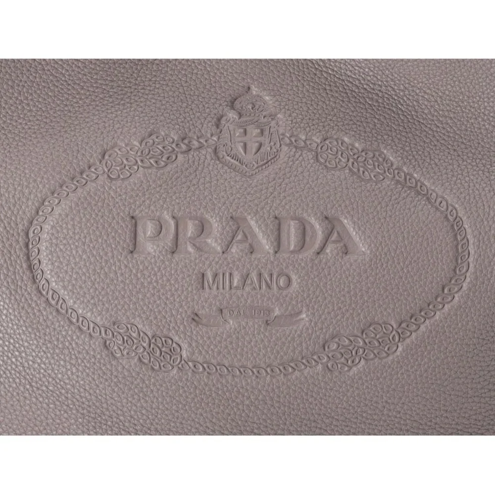 PRADA Vitello Phenix Logo Hobo Shoulder Tote Taupe Pebbled Leather 1BC051 - Picture 5 of 9